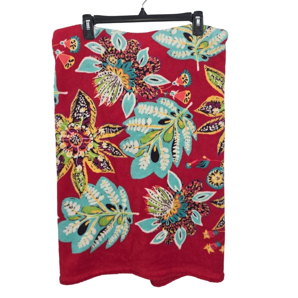 Vera Bradley Fleece Throw Blanket Red Floral Super Soft 12408-G24 Boho Flowers